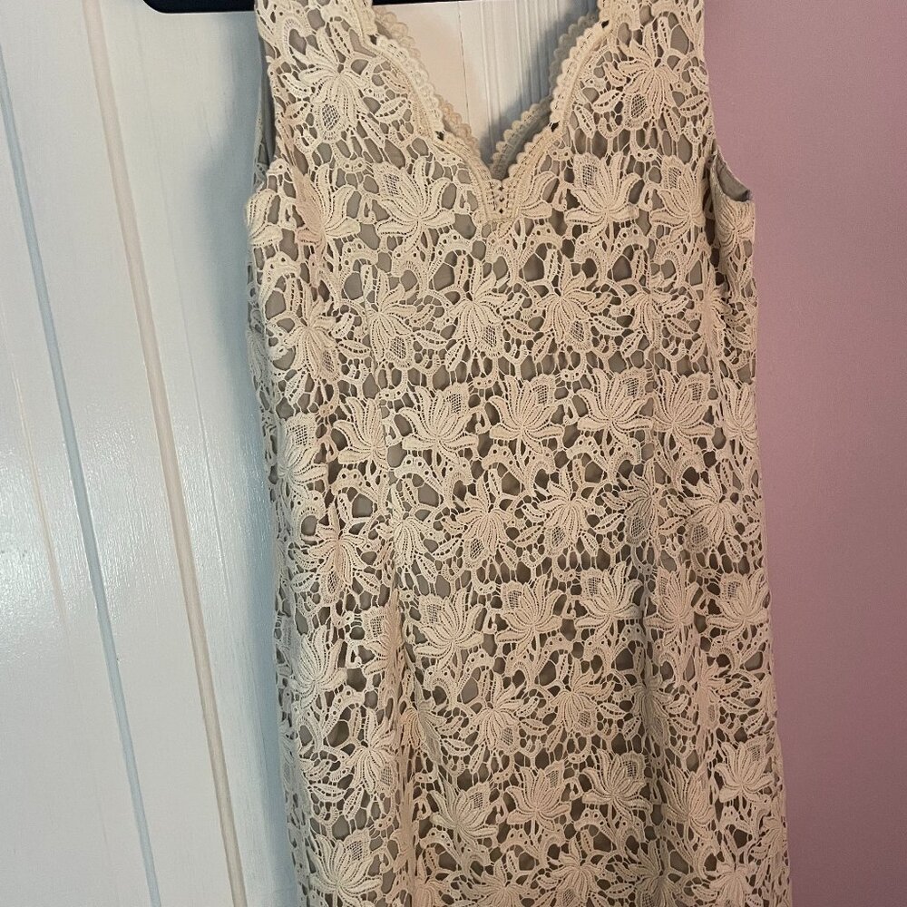Ann Taylor Ivory Lace Sleeveless Dress, Size 14 Petite